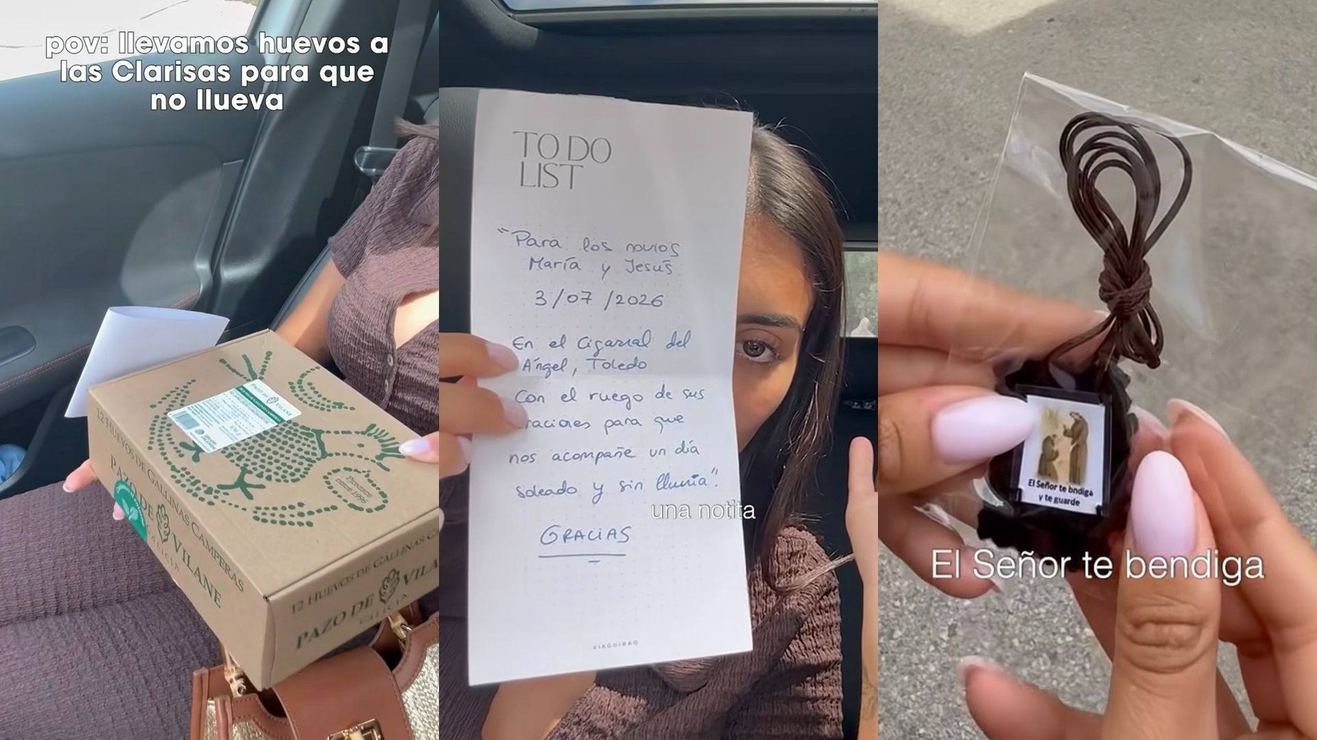 Marieta lleva huevos a las clarisas para que no llueva en su boda
