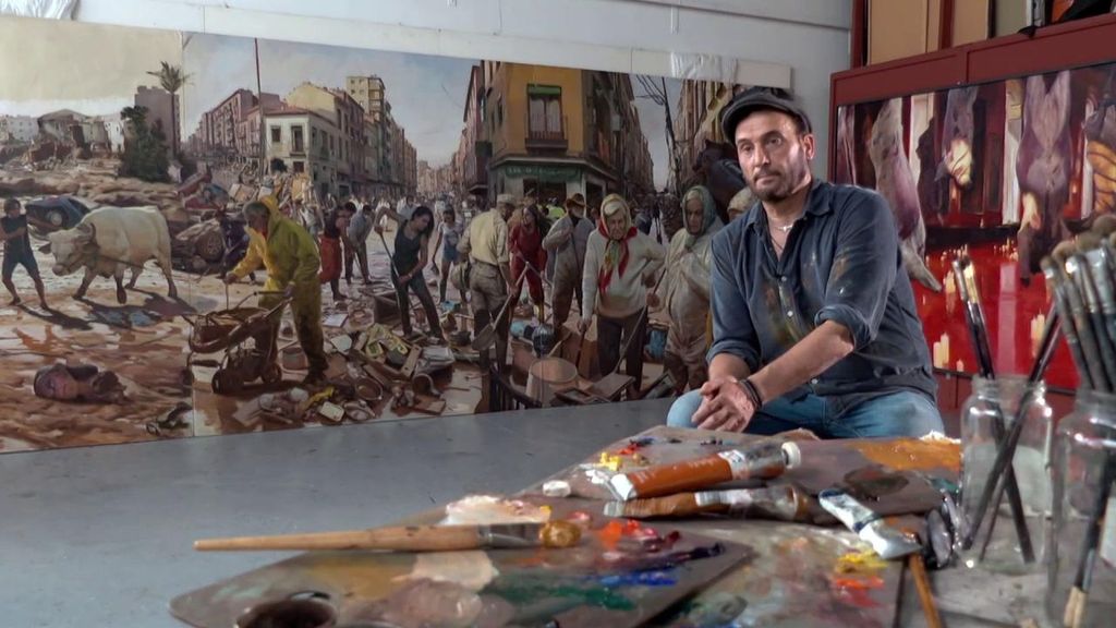 Kike Meana, el pintor que retrata desde hace un año las consecuencias de la DANA de Valencia