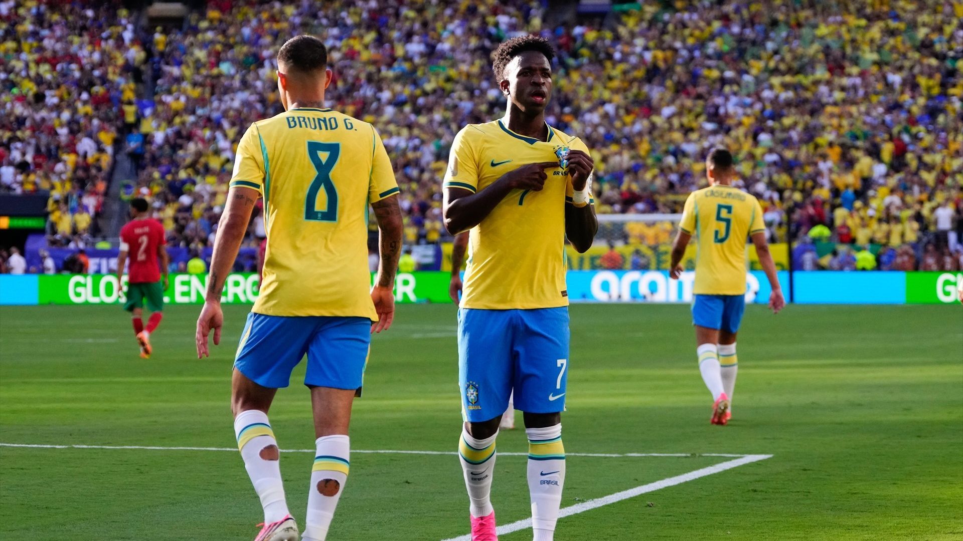 Vinicius celebra su gol en el Brasil-Marruecos