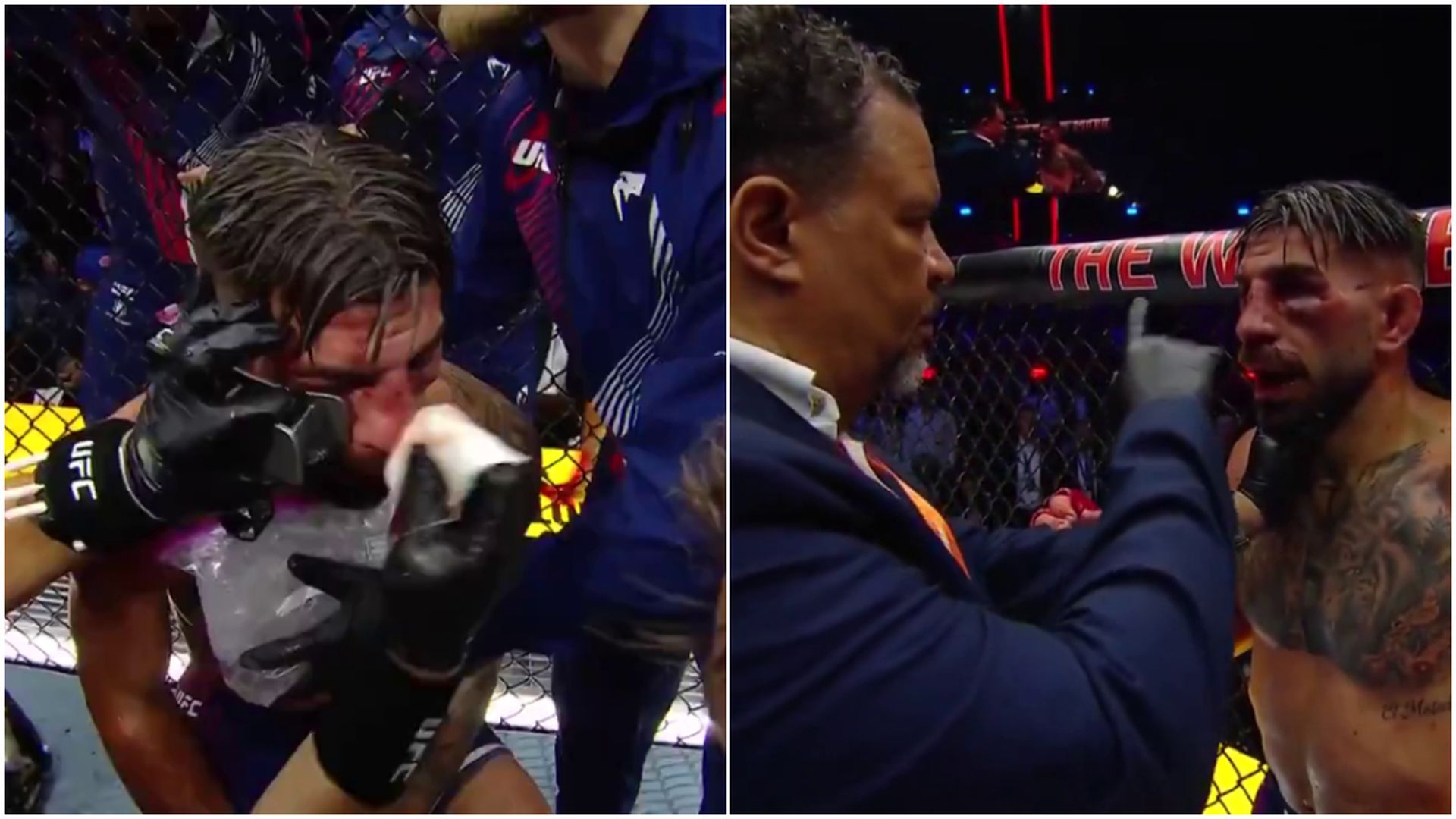 Ilia Topuria junto a su hermano Aleksandre en un momento del combate Ilia Topuria junto a su hermano Aleksandre en un momento del combate