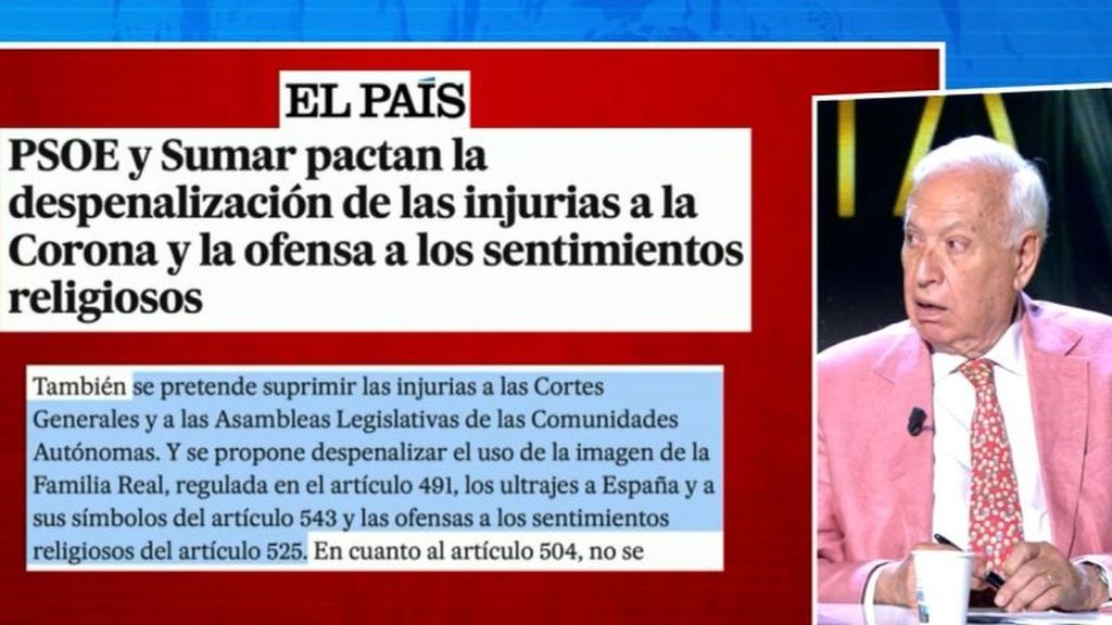 Margallo critica el pacto del PSOE y Sumar para despenalizar las injurias a la Corona: “Me parece fatal”