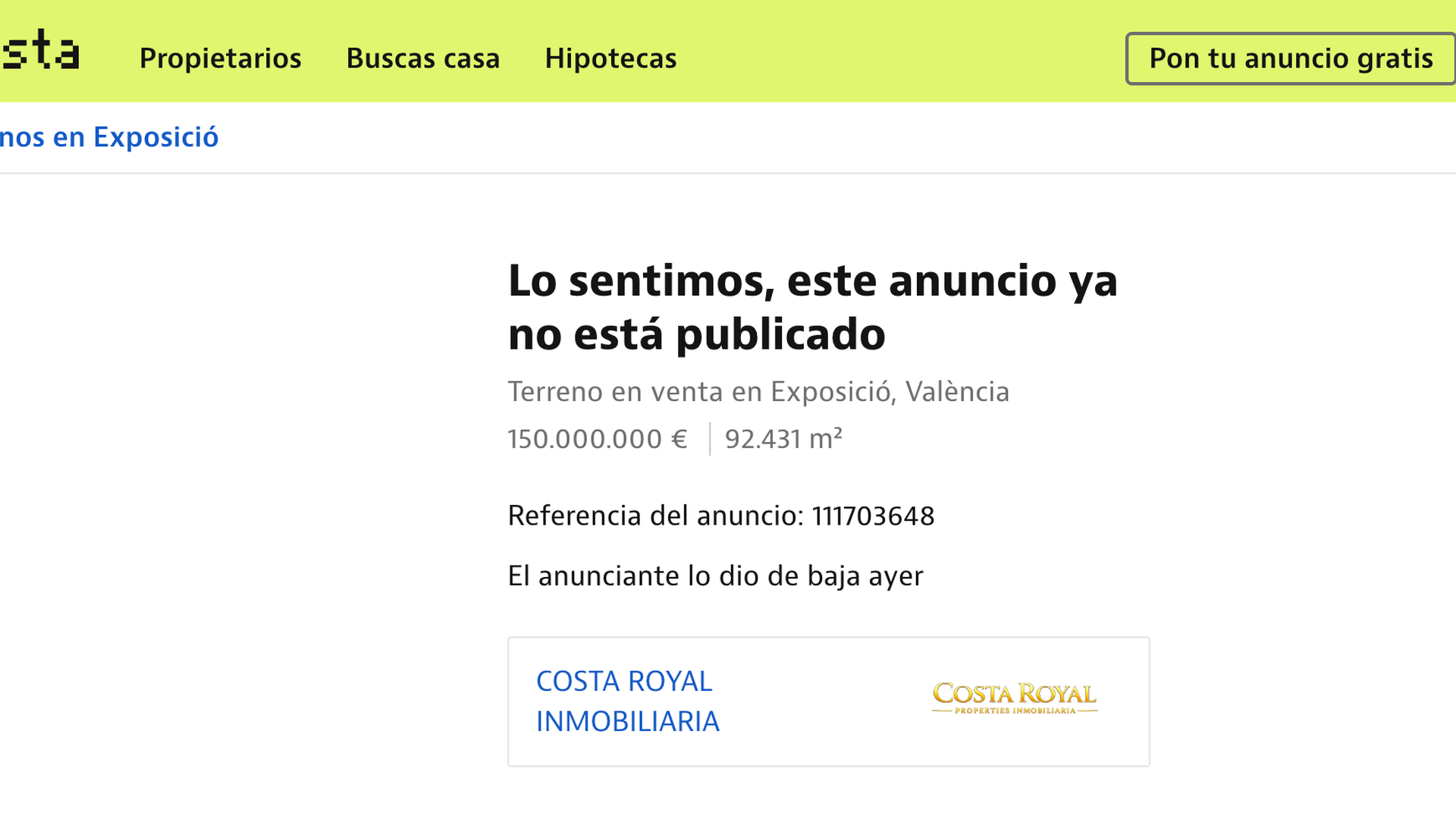 Anuncio falso venta de Mestalla