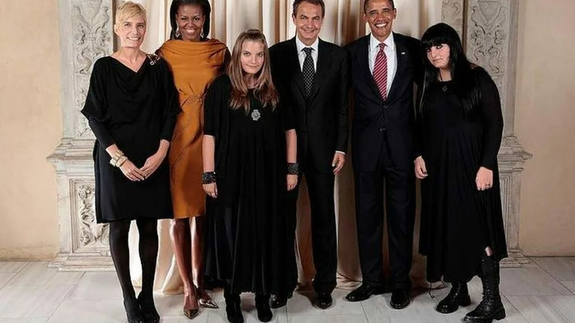 El matrimonio Obama, Zapatero, Sonsoles Espinosa y sus hijas Alba y Laura