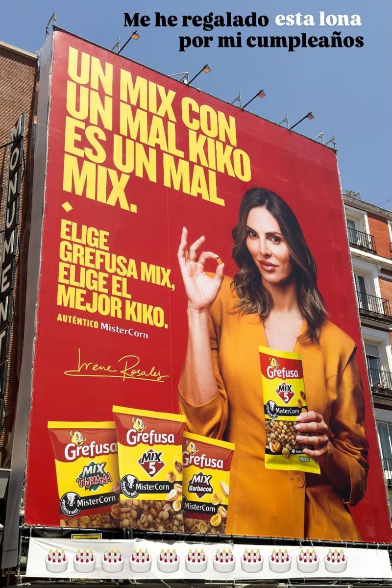 La imagen de la lona publicitaria que ha protagonizado Irene Rosales, con indirecta a Kiko Rivera