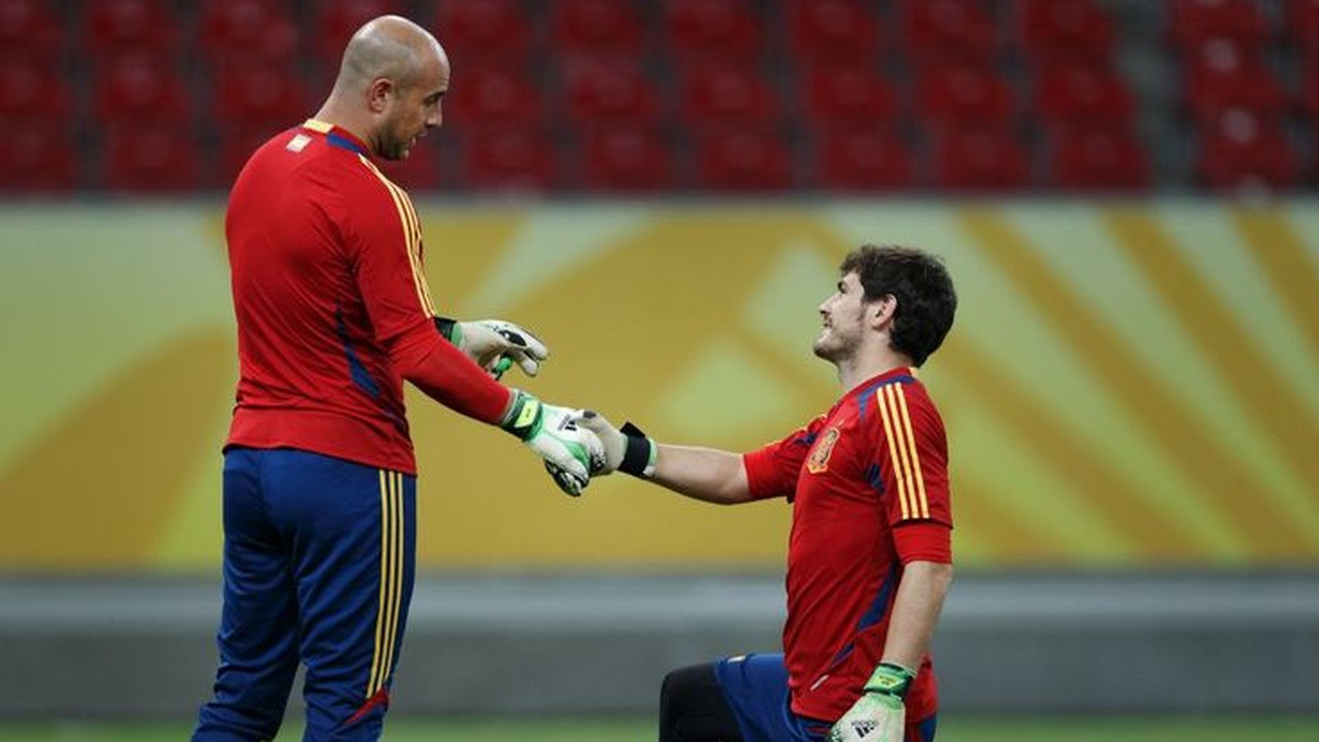 Pepe Reina e Iker Casilla en un entrenamiento de la Selección Española