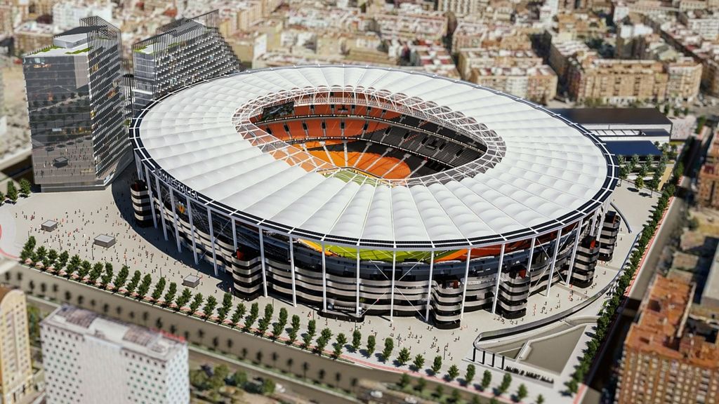 Así ha quedado el Nou Mestalla tras la instalación del último anillo de compresión