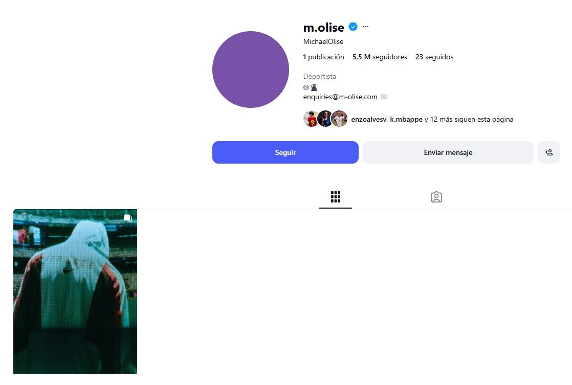 Captura del perfil de Instagram de Michael Olise