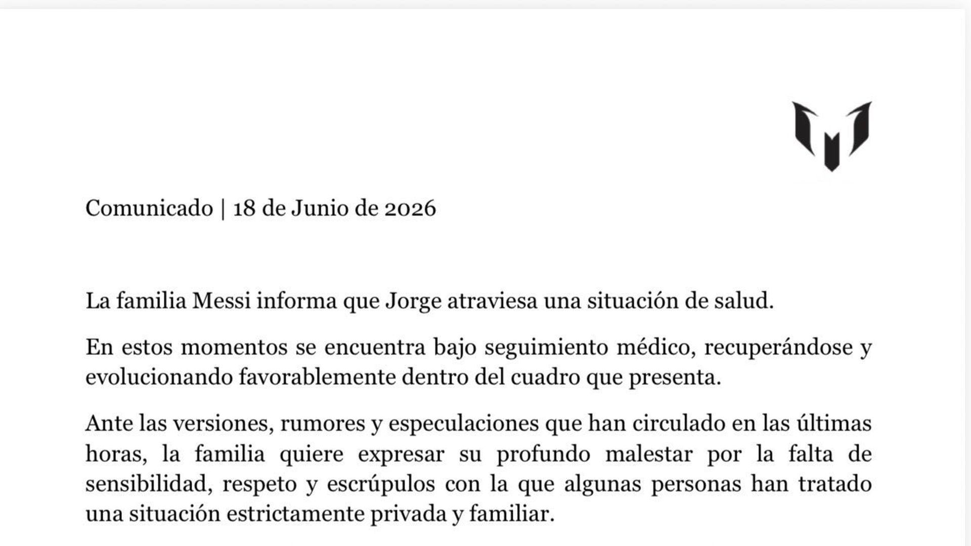 El comunicado oficial
