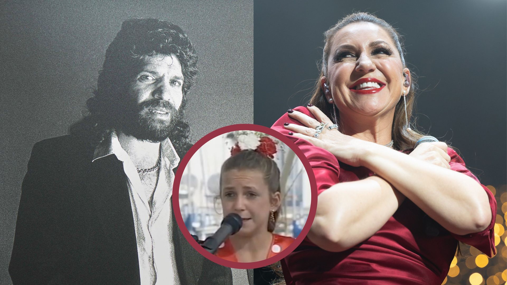 Fotomontaje con Camarón de la Isla, la Niña Pastori y, en el centro, la cantante cuando tenía 11 años