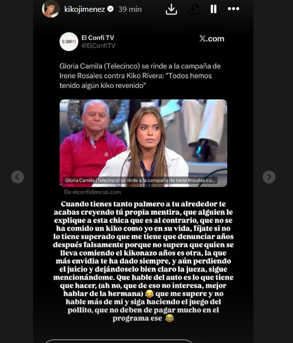 La respuesta de Kiko Jiménez a Gloria Camila