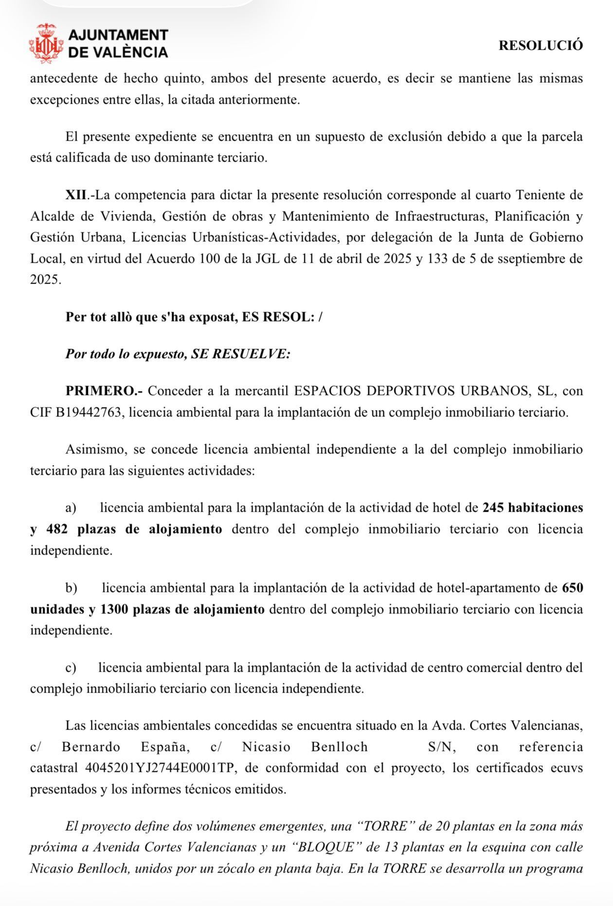 Licencia de la zona comercial del Nou Mestalla