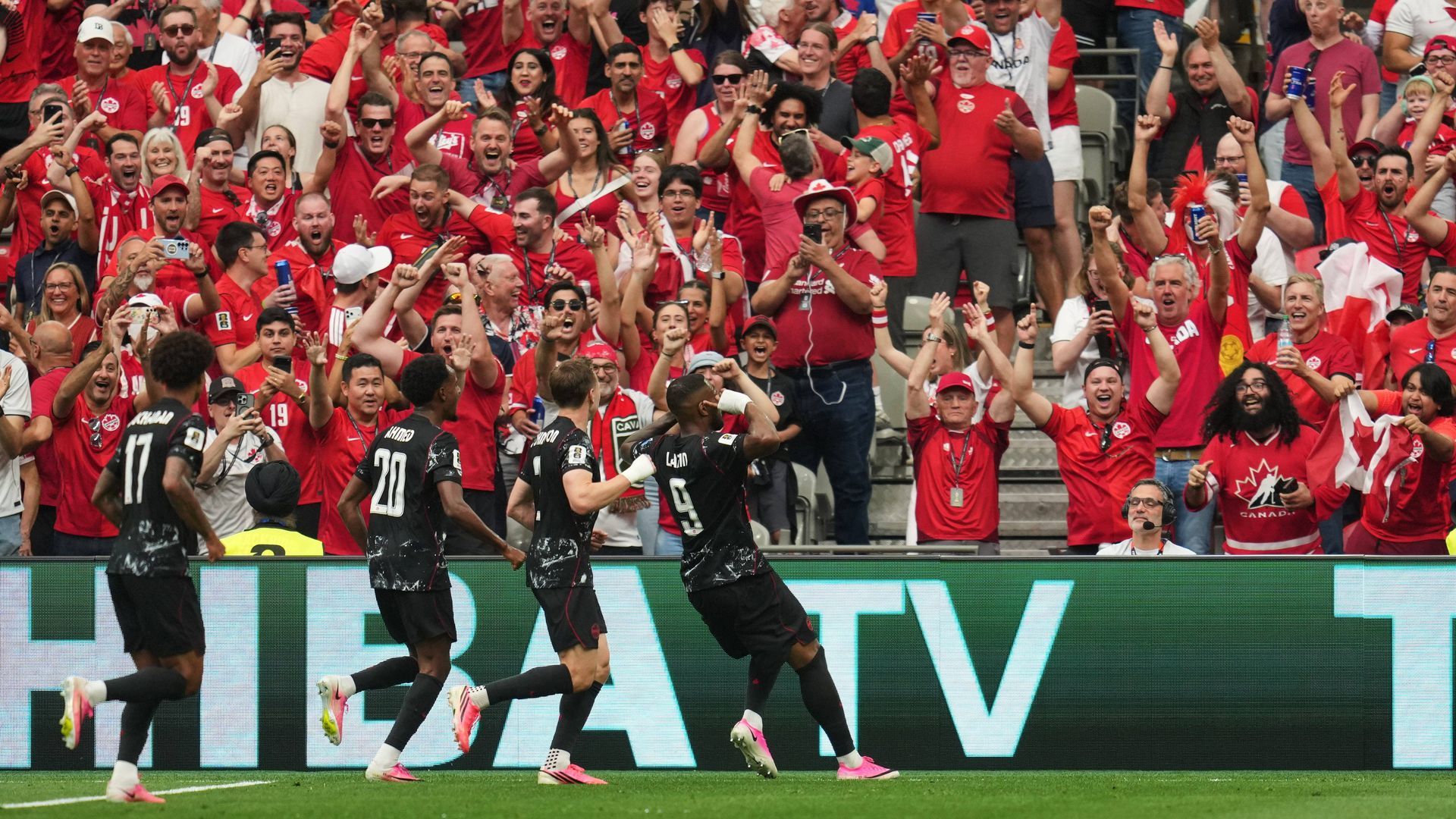 Canadá celebrando el primer gol del partido contra Qatar en el Mundial 2026 Canadá celebrando el primer gol del partido contra Qatar en el Mundial 2026
