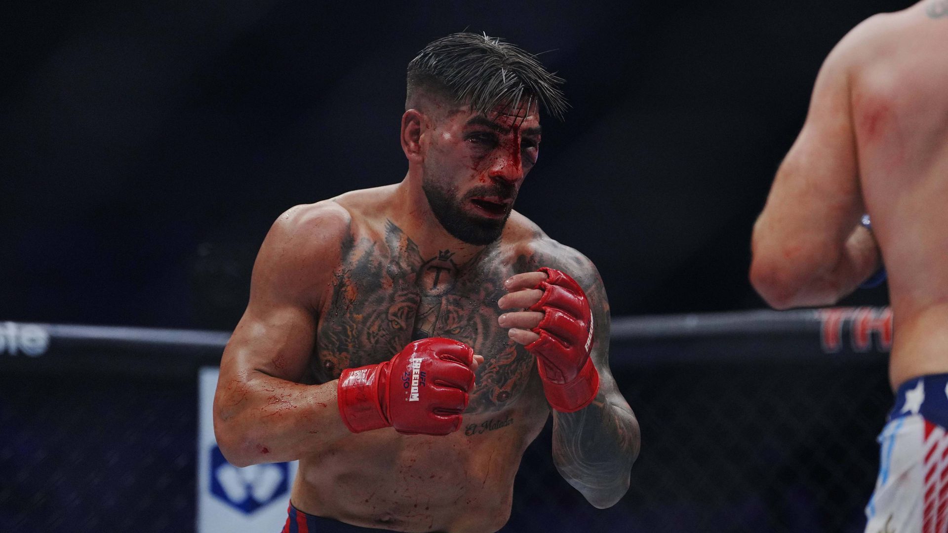 Ilia Topuria durante su combate frente a Justin Gaethje en el UFC 250