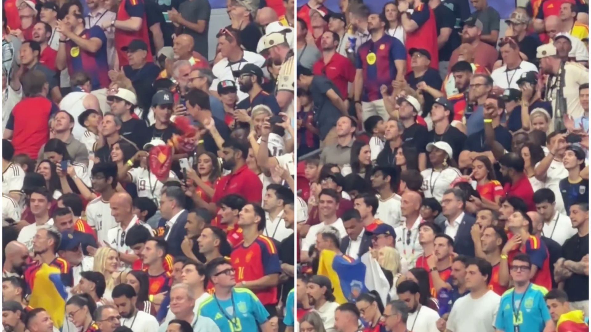 Inés García y la madre de Lamine Yamal celebran el gol en la grada