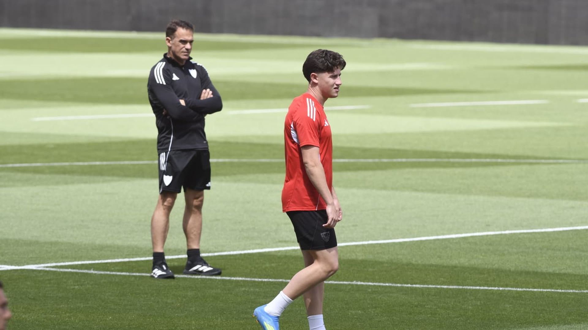 Luis García Plaza y Oso, en el entrenamiento previo al Sevilla-Espanyol
