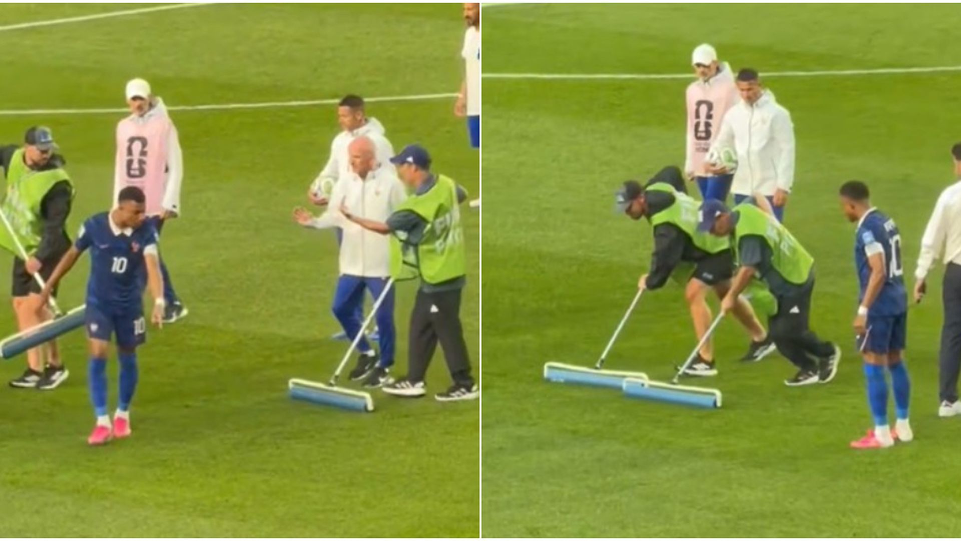 Kylian Mbappé señalándole a los jardineros donde había agua Kylian Mbappé señalándole a los jardineros donde había agua