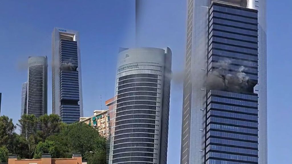Incendio en una de las cuatro torres de Madrid: fuego y gran humareda en el edificio de Moeve