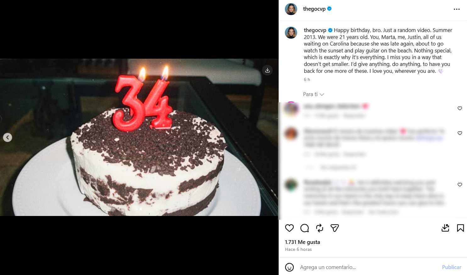 Celia Vega-Penichet celebra el que hubiera sido el 34 cumpleaños de su primo Aless