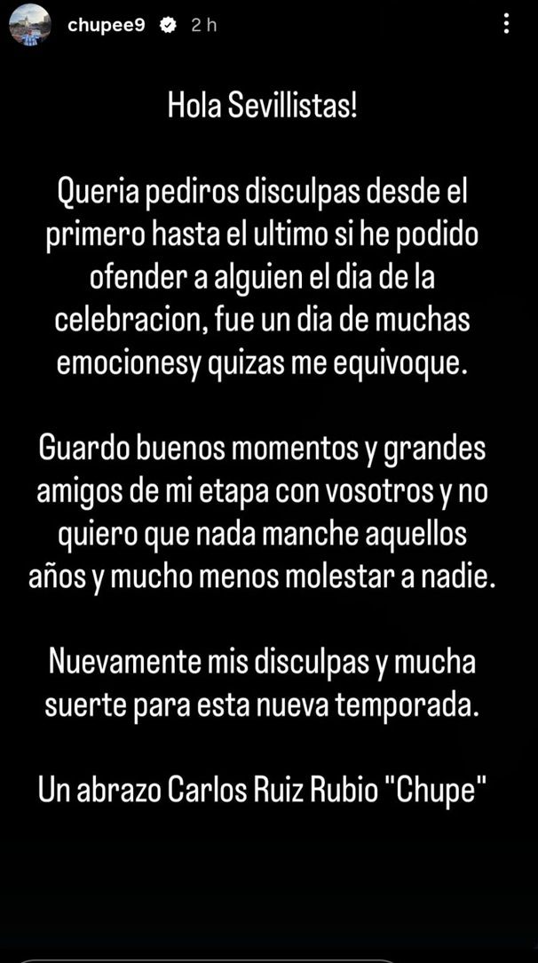 El mensaje de Chupe en Instagram