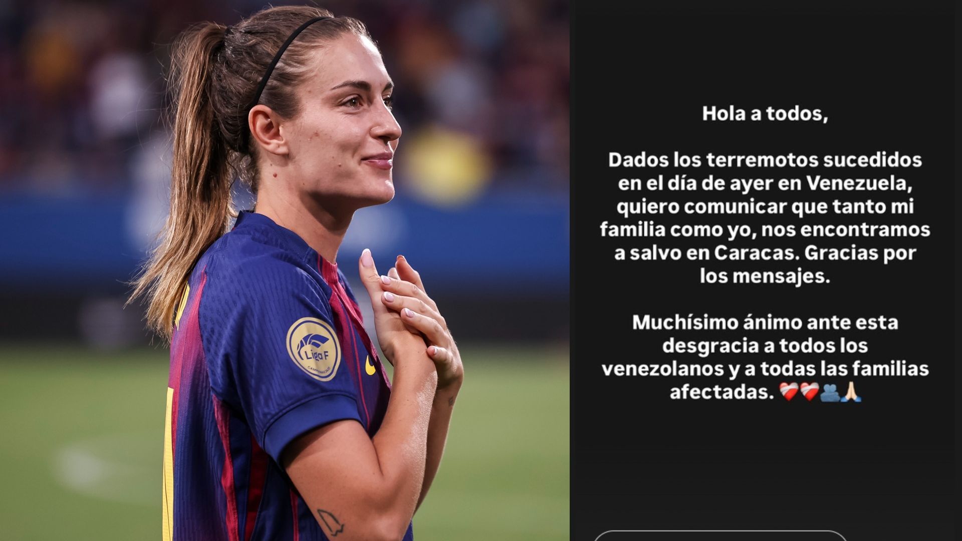 Alexia Putellas se comunica en redes sociales tras encontrarse en Venezuela durante el doble terremoto..