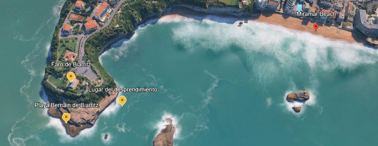 Zona del desprendimiento en el acantilado del faro de Biarritz