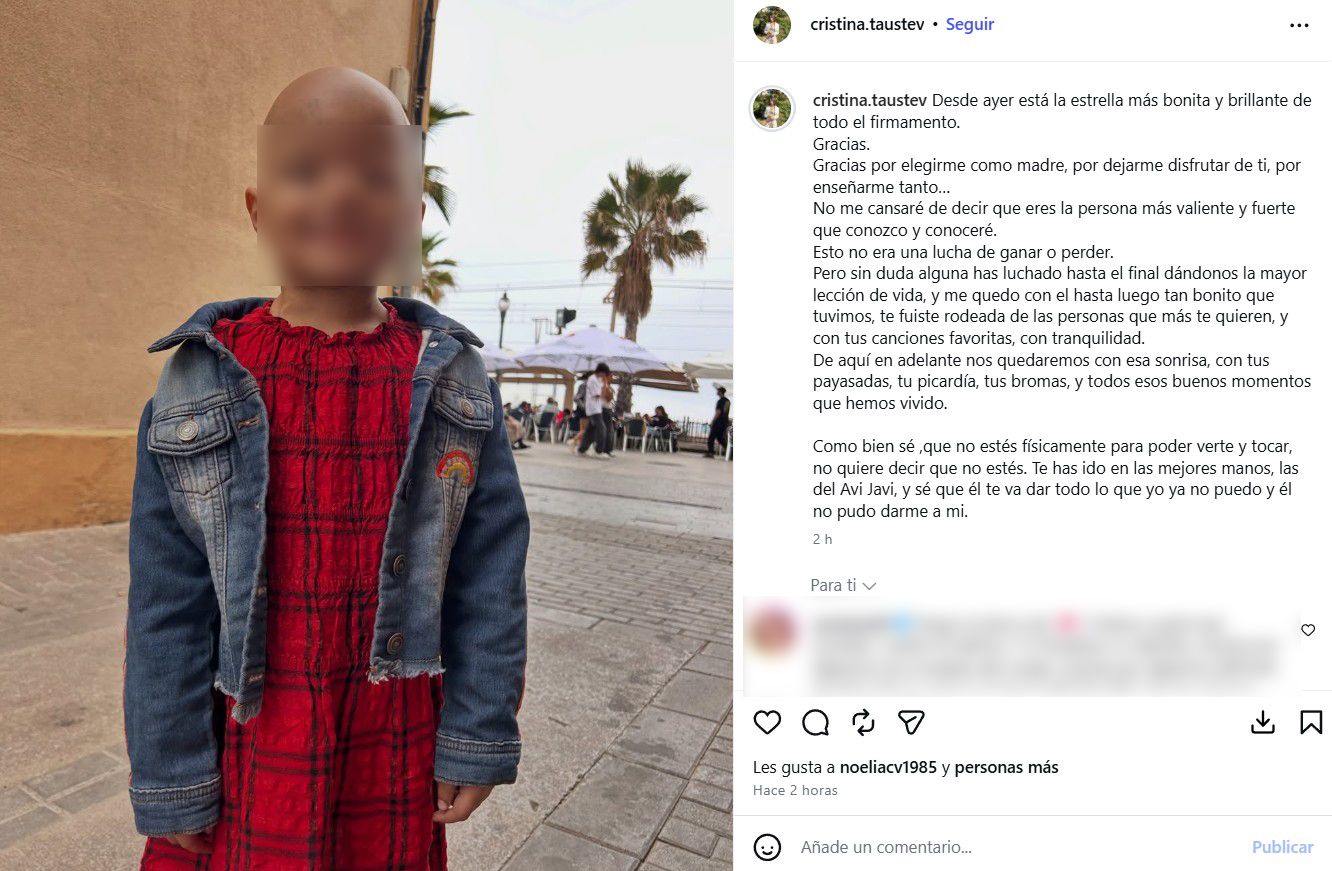 Cristina Tauste anuncia el fallecimiento de su hija