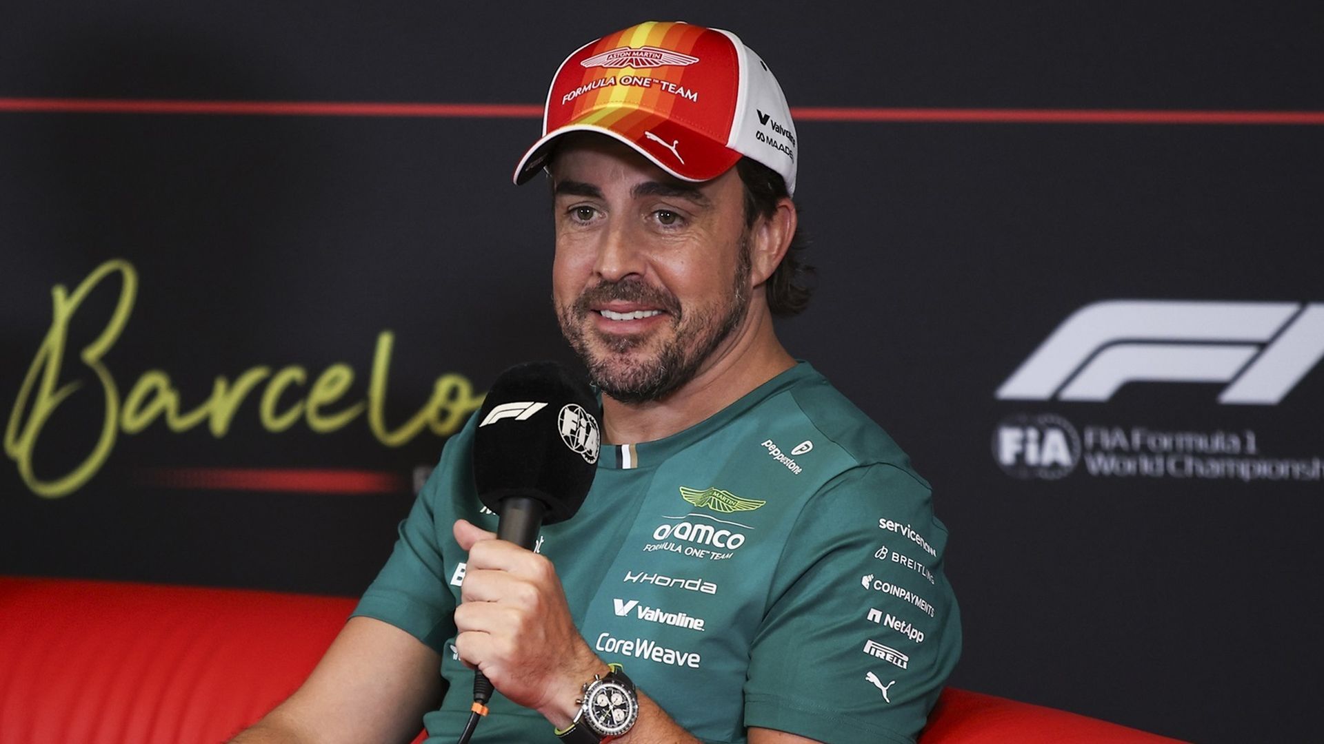 Fernando Alonso en la rueda de prensa de la Fórmula 1 en el GP de Cataluña