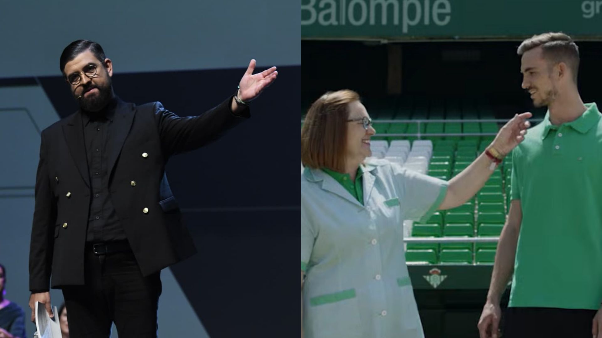Manu Sánchez y Fabián y su madre en un antiguo spot del Betis