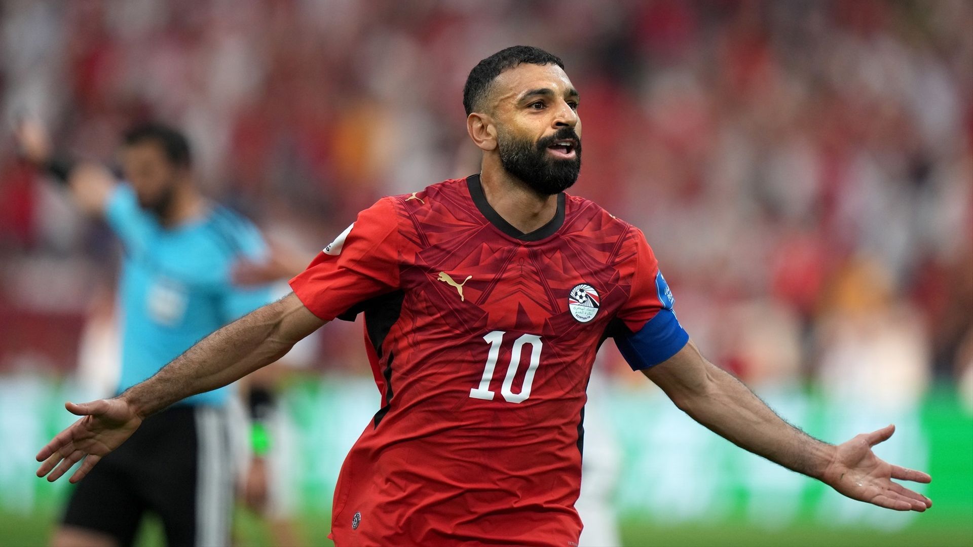 Mohamed Salah celebrando un gol de Egipcio frente a Nueva Zelanda