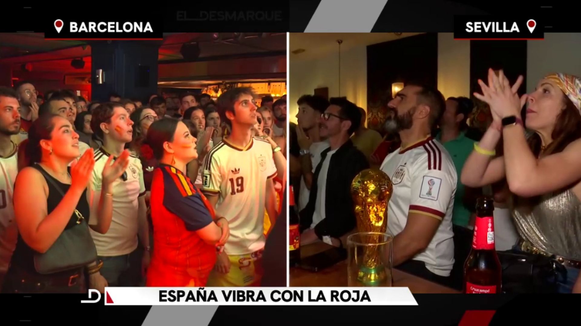La afición española, en Barcelona y Sevilla