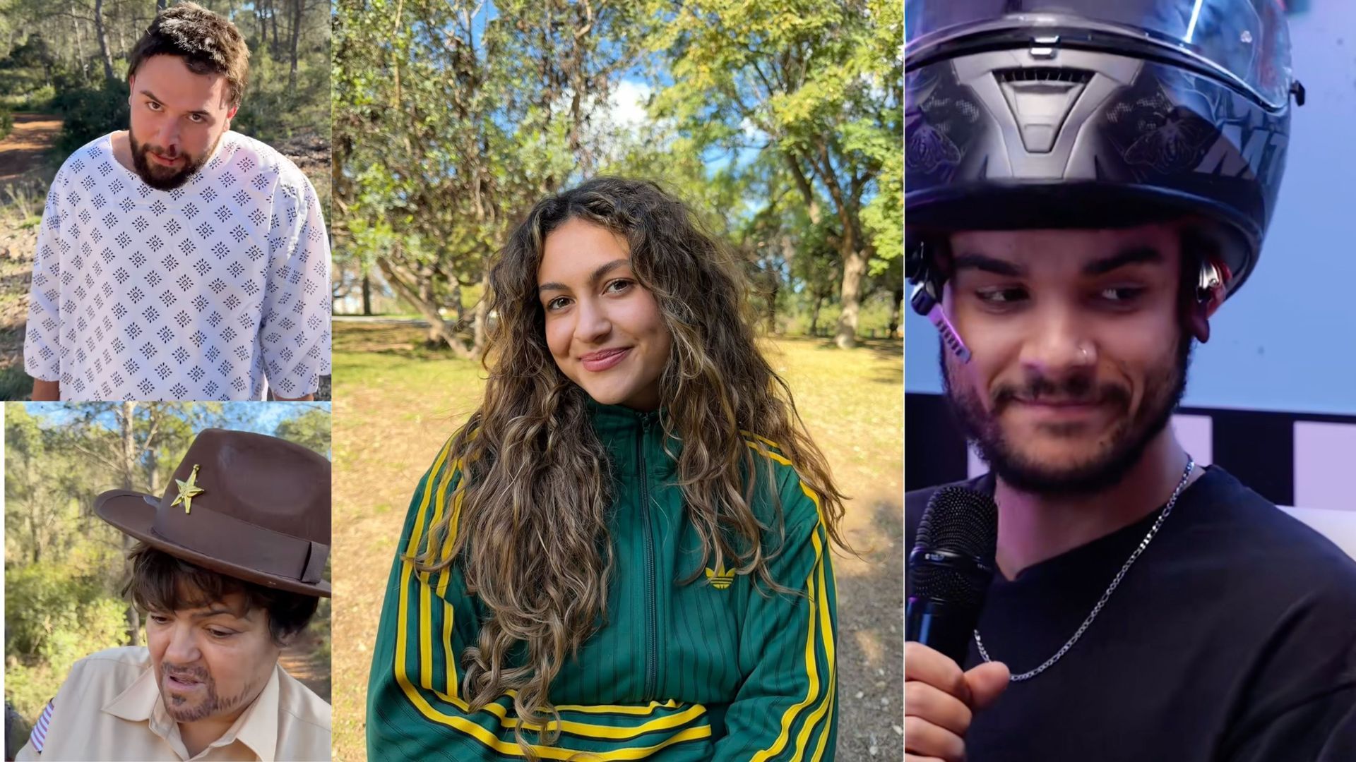 Esperansa Grasia (centro), su hermano (arriba izq.) y su madre (abajo izq.) caracterizados; a la derecha, Borja, amigo de Esperansa