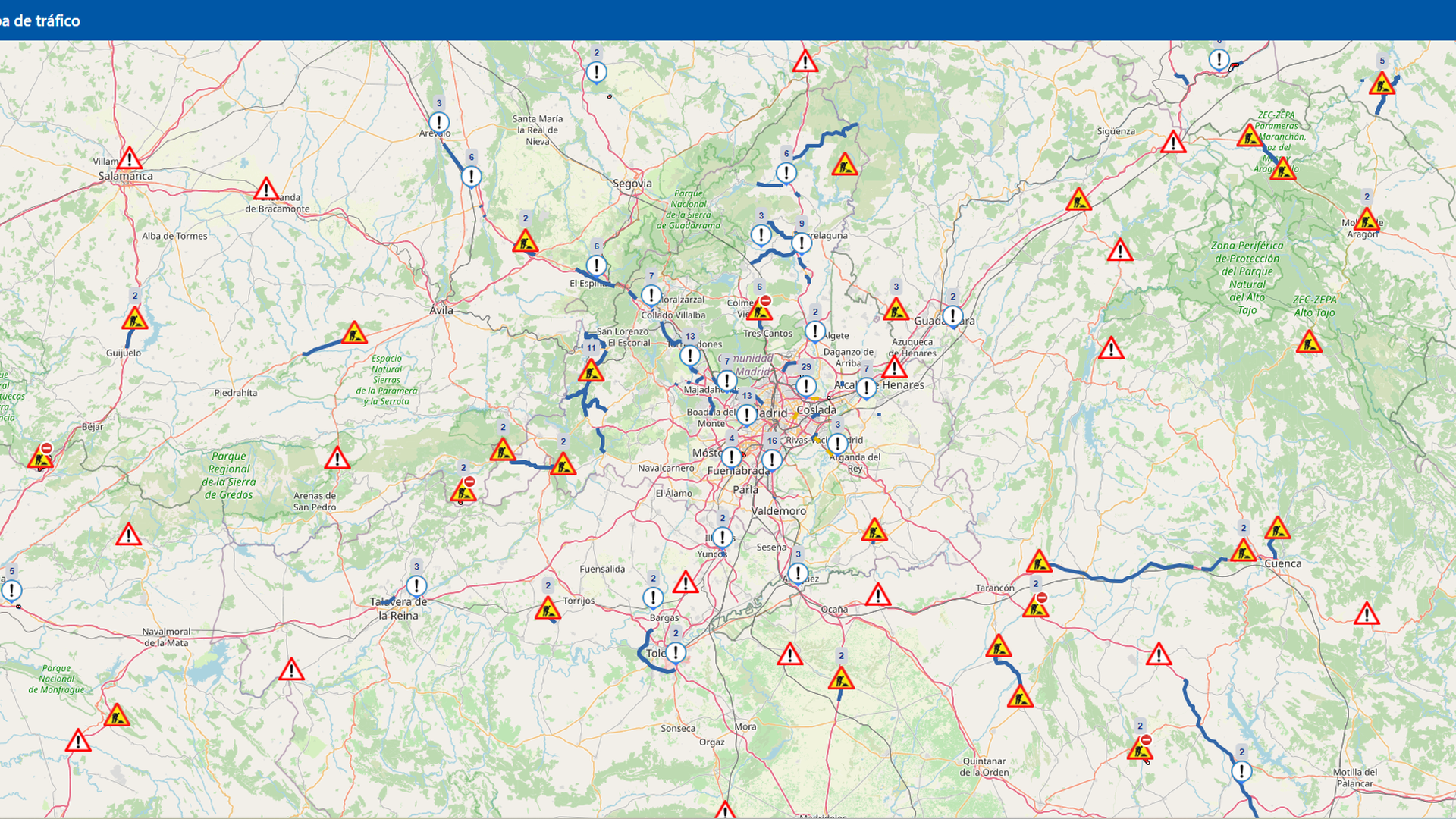 El mapa interactivo de la DGT en Madrid