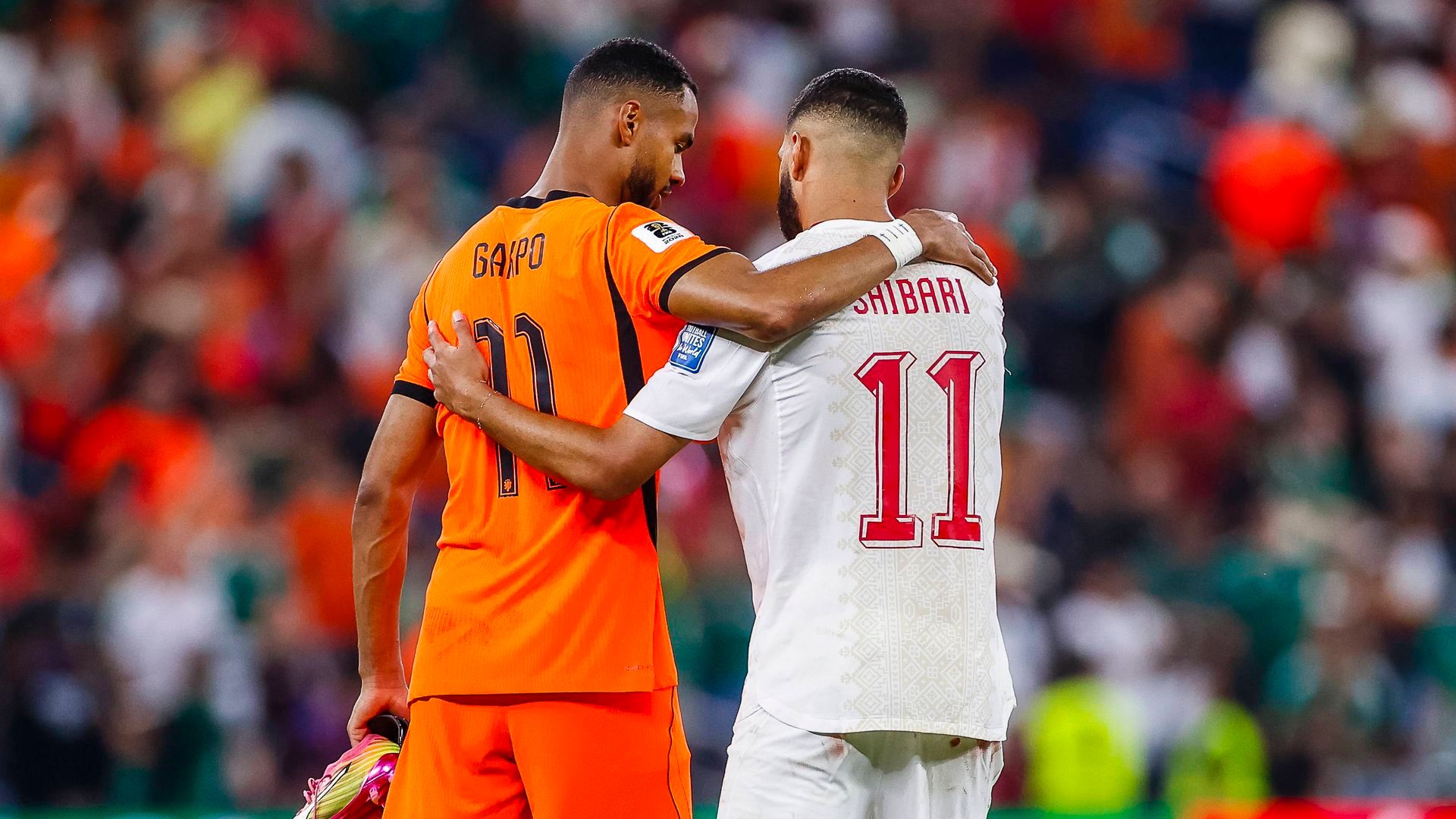 Gakpo y Shibari durante el partido