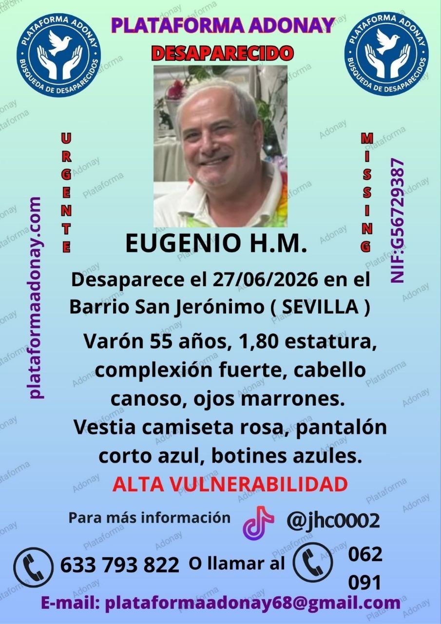 Cartel de búsqueda por el caso de Eugenio difundido por Adonay