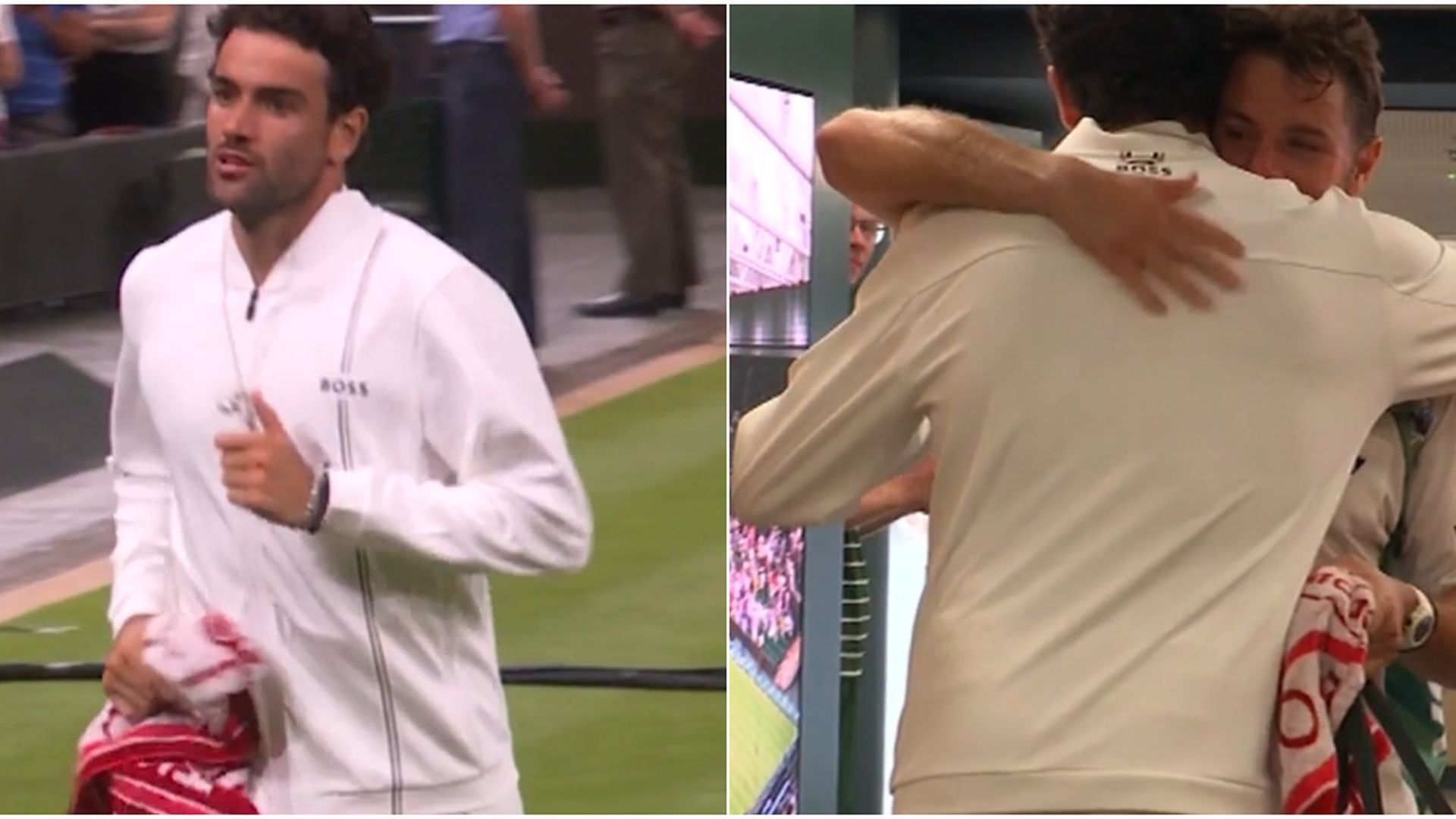 Matteo Berrettini llevando la toalla a Stanislas Wawrinka Matteo Berrettini llevando la toalla a Stanislas Wawrinka