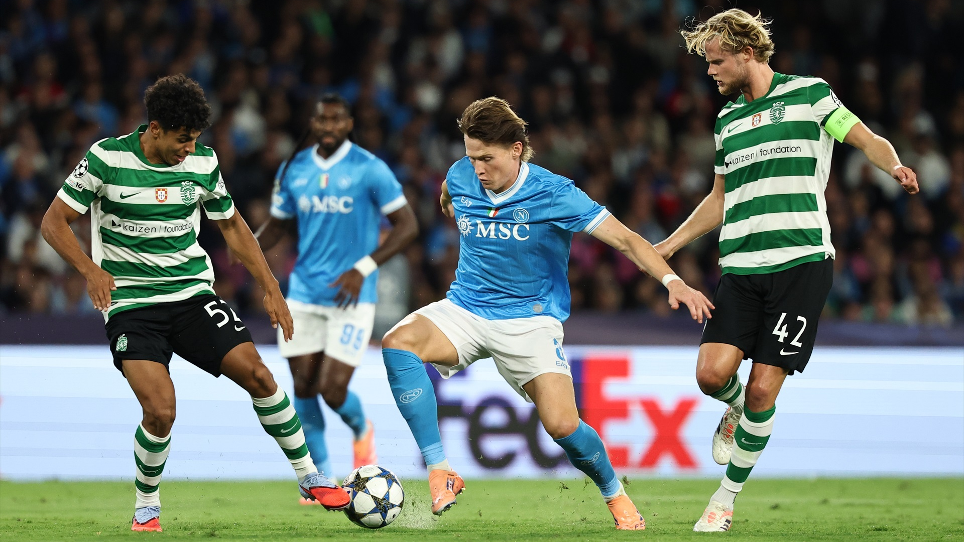 Morten Hjulmand, en el Nápoles-Sporting Morten Hjulmand, en el Nápoles-Sporting
