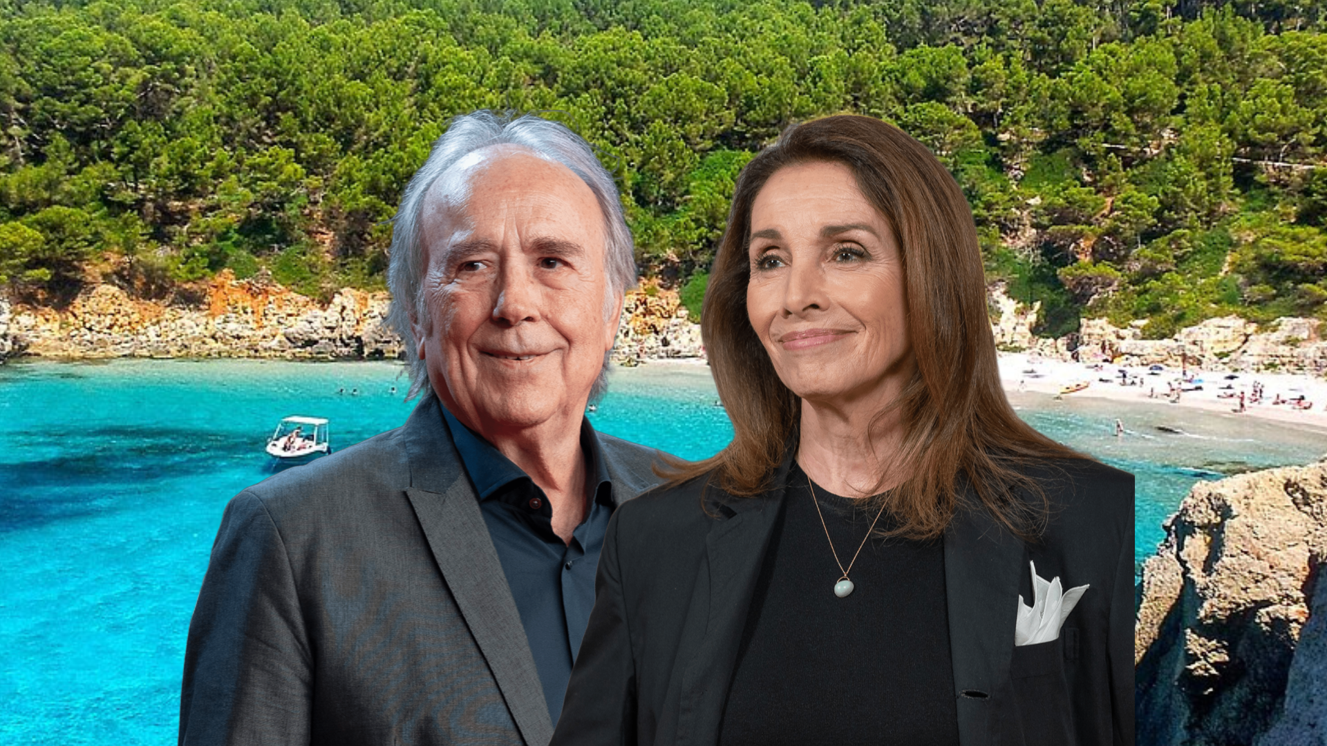 Serrat y Ana Belén en primer plano y, detrás, Cala Escorxada, en Menorca Serrat y Ana Belén en primer plano y, detrás, Cala Escorxada, en Menorca