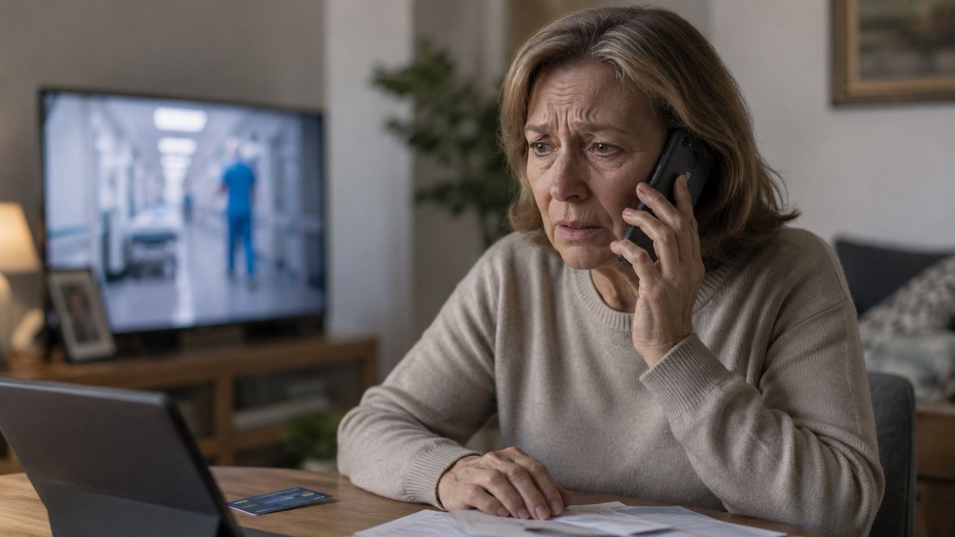 Madre preocupada ante una llamada estafa