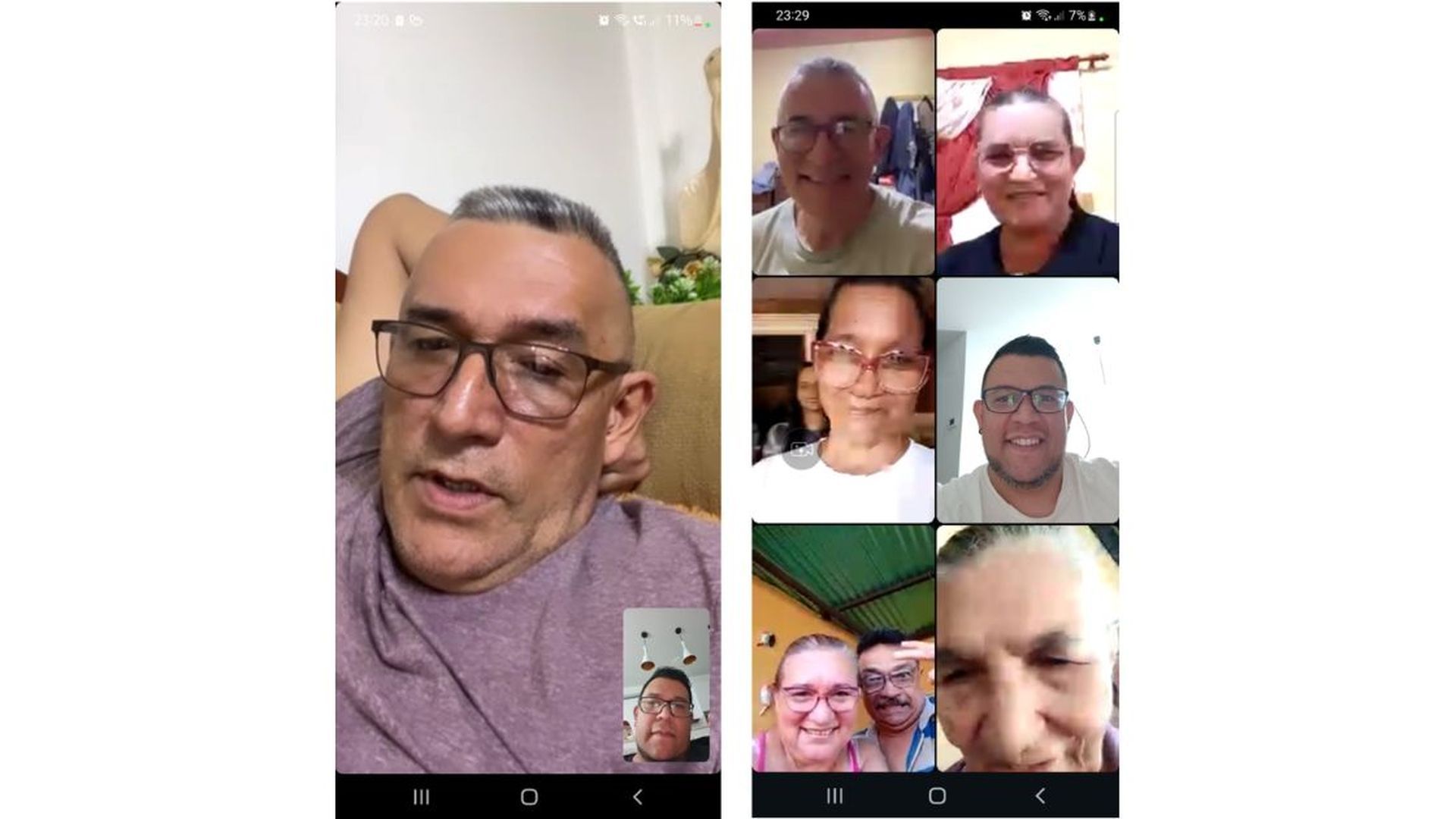 Carlos, su padre y sus hermanas en una de sus videollamadas.