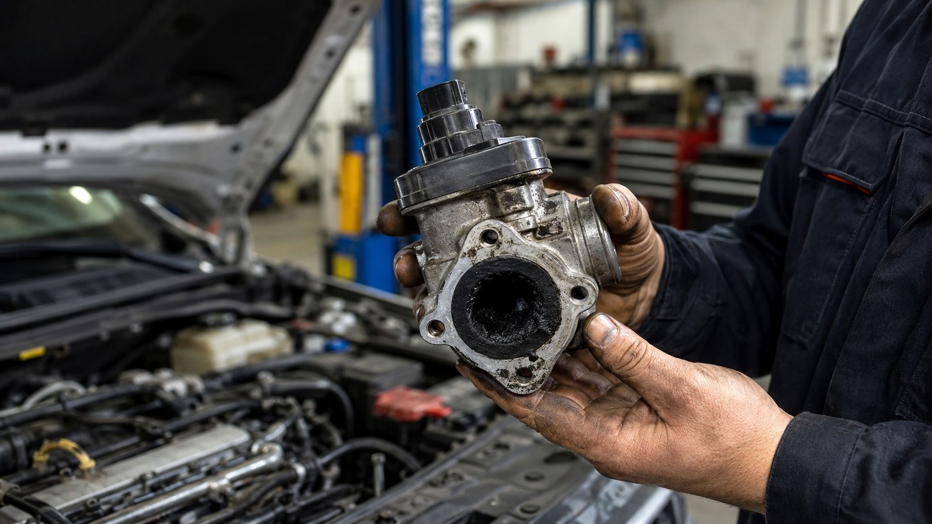 Una válvula EGR repleta de carbonilla Una válvula EGR repleta de carbonilla