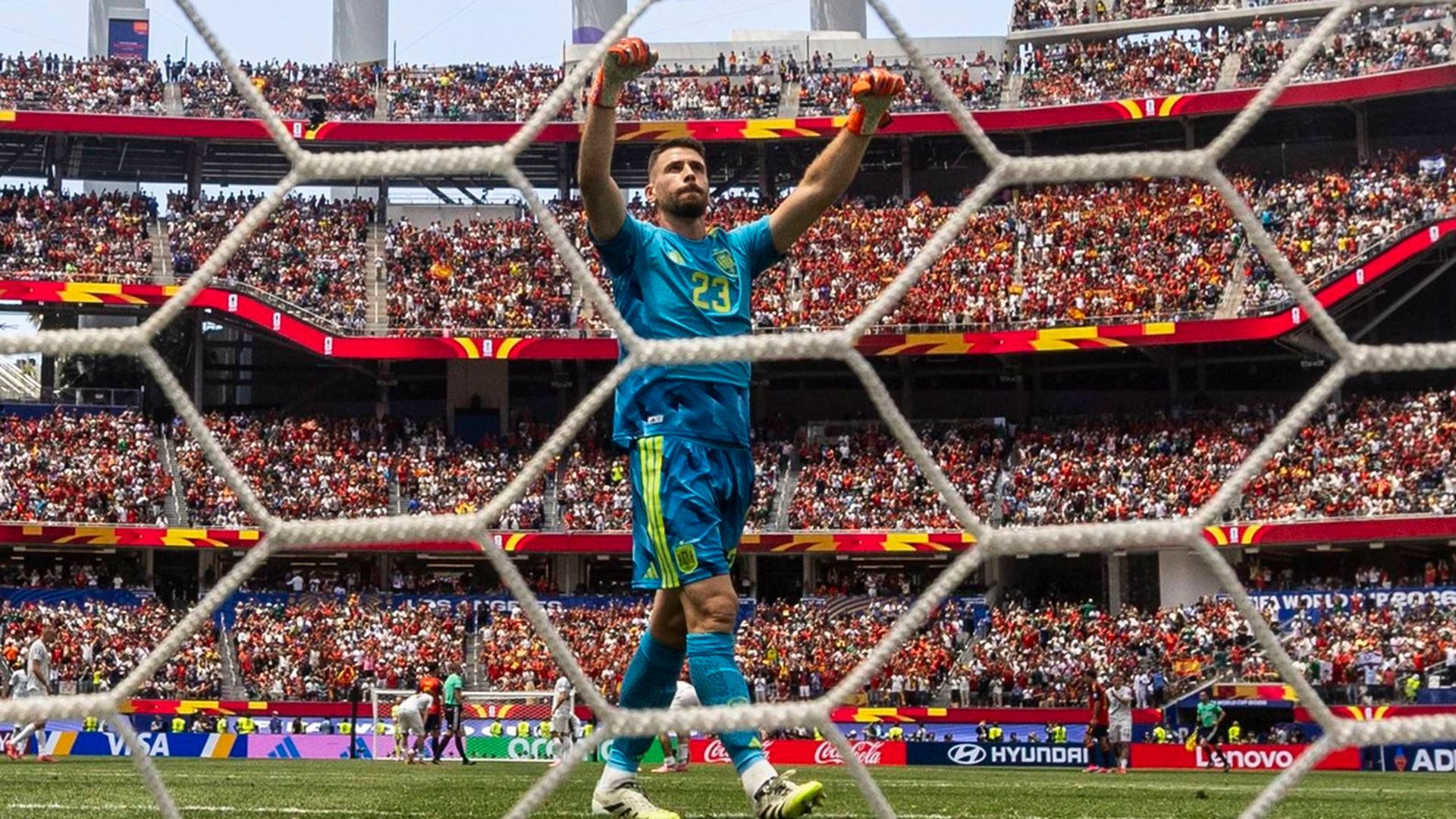 Unai Simón durante la celebración del España - Austria del Mundial 2026 Unai Simón durante la celebración del España - Austria del Mundial 2026