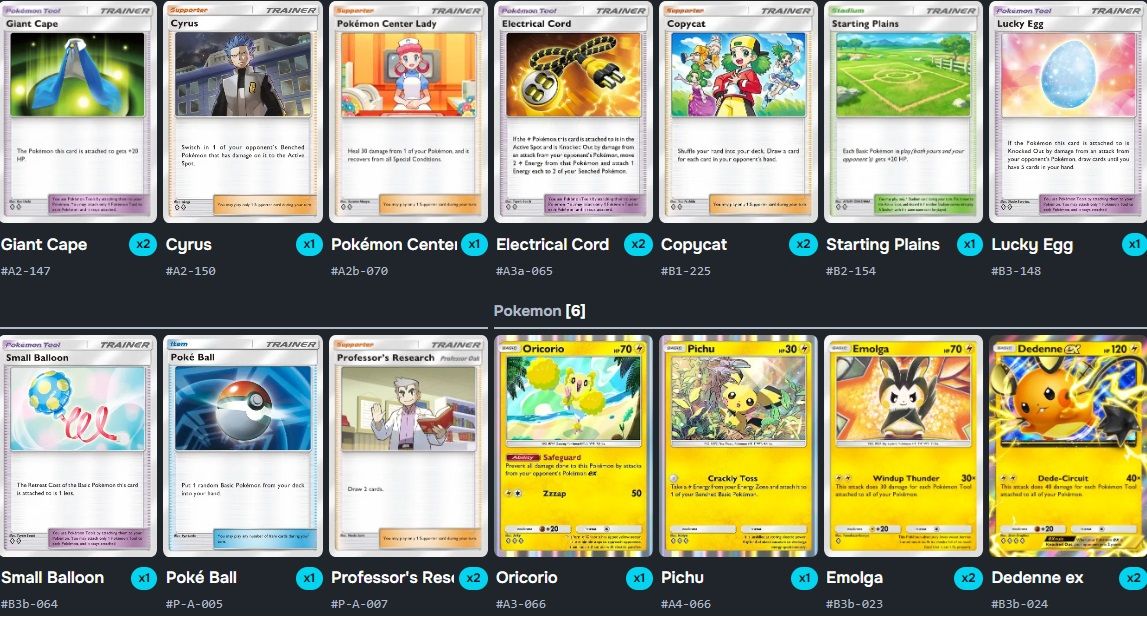 El mazo de Dedenne con Pichu de Maravillas Cotidianas en Pokémon Pocket