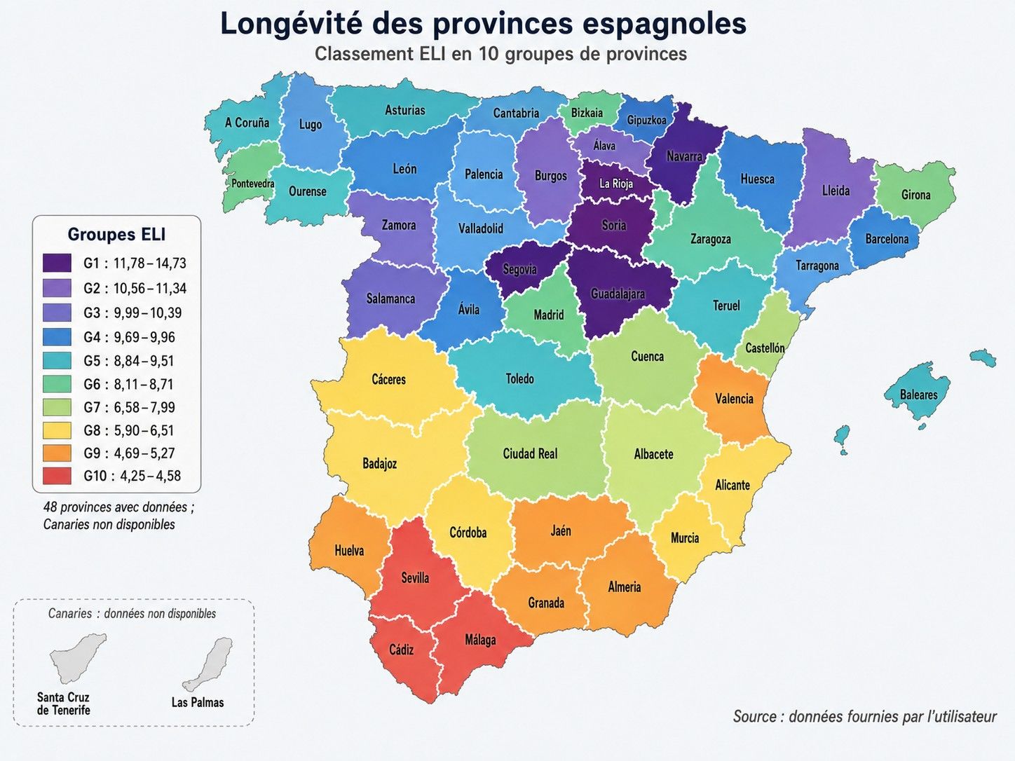 Mapa de la longevidad en España