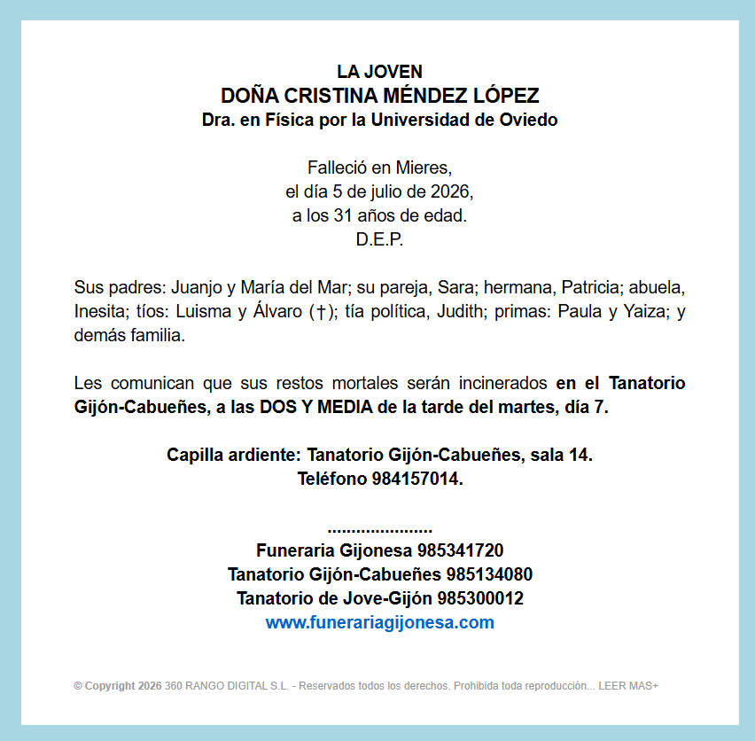 La esquela de Cristina Méndez