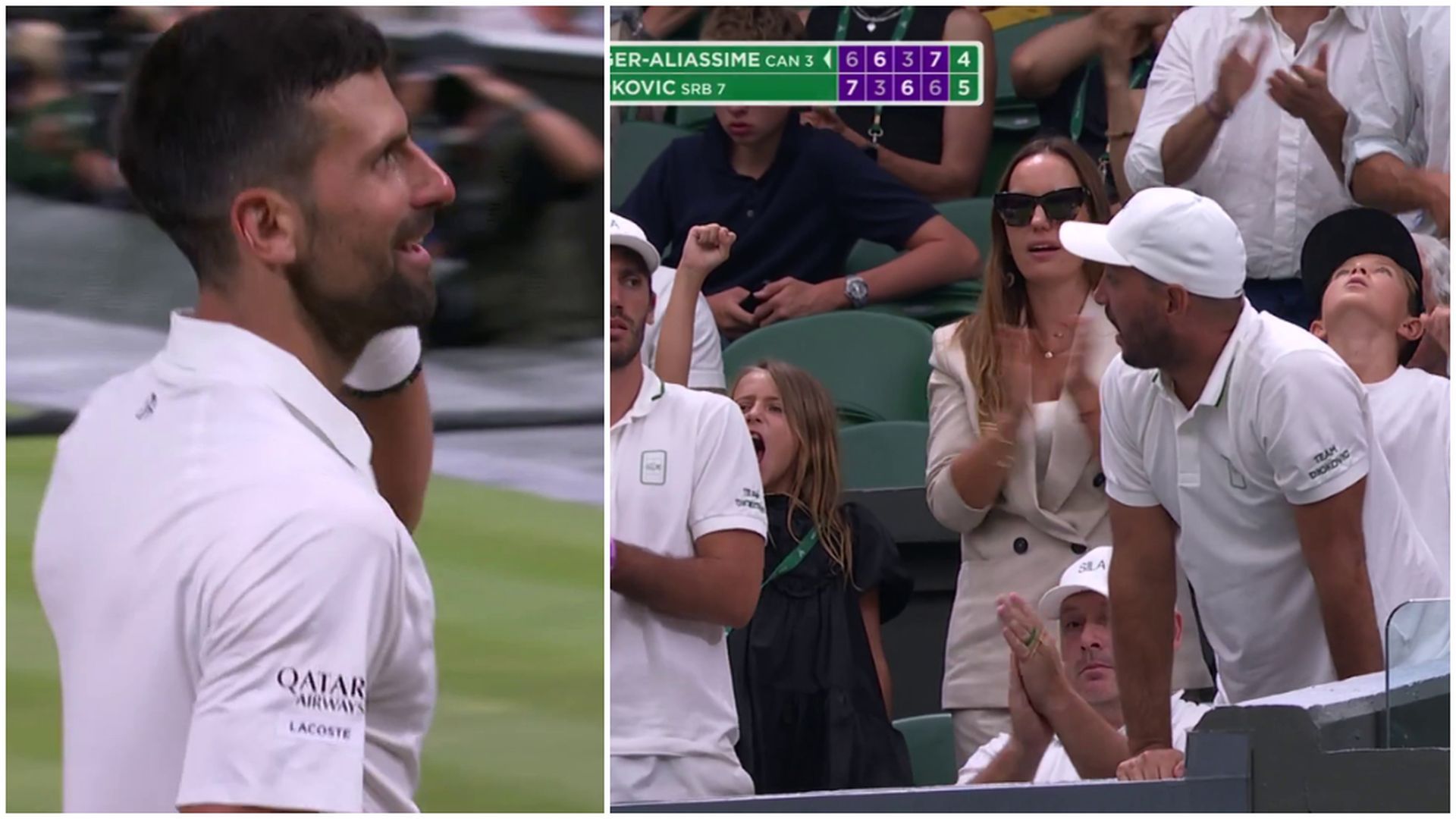 Djokovic y sus hijos en el partido ante Auger-Aliassime Djokovic y sus hijos en el partido ante Auger-Aliassime
