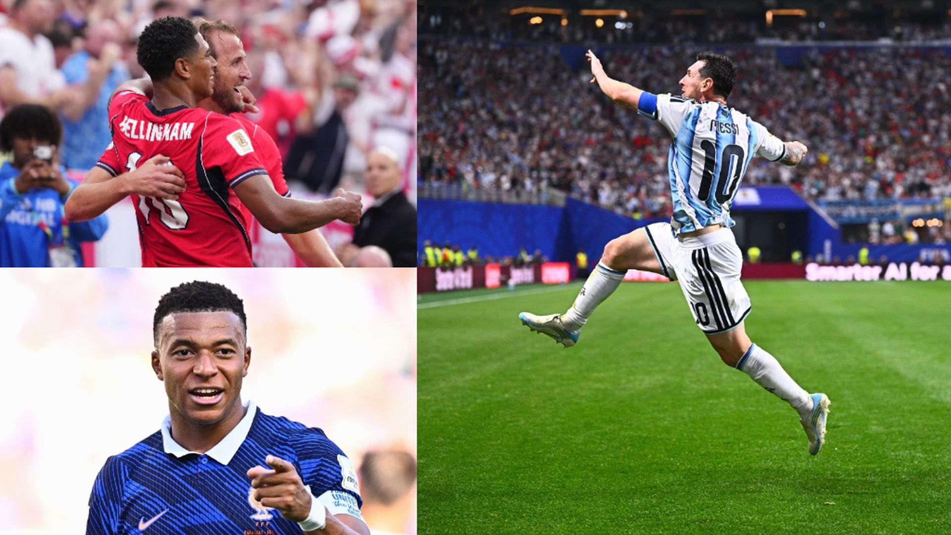 Fotomontaje de Kane, Bellingham, Mbappé y Messi en el Mundial 2026 Fotomontaje de Kane, Bellingham, Mbappé y Messi en el Mundial 2026