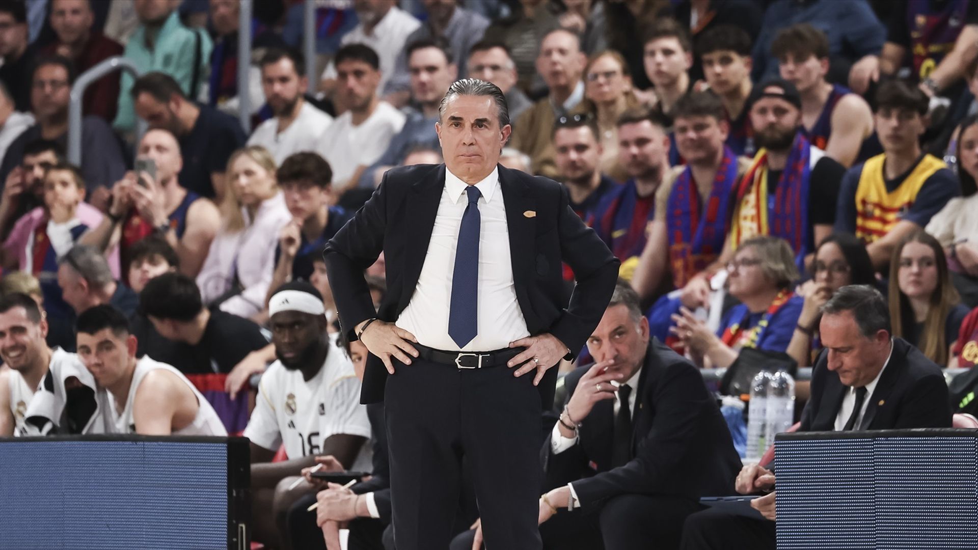 Sergio Scariolo durante un Real Madrid - FC Barcelona de esta temporada