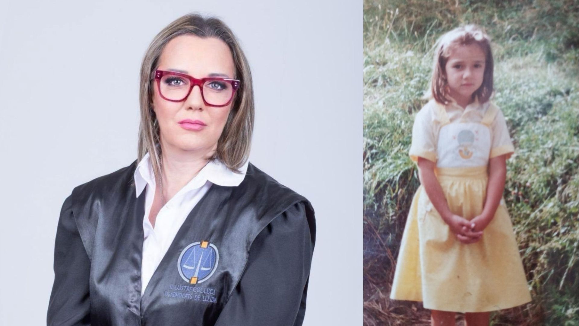 Fotomontaje con Abigaíl, togada, en una foto actual, y de pequeña, cuando estaba dentro de los Testigos de Jehová Fotomontaje con Abigaíl, togada, en una foto actual, y de pequeña, cuando estaba dentro de los Testigos de Jehová