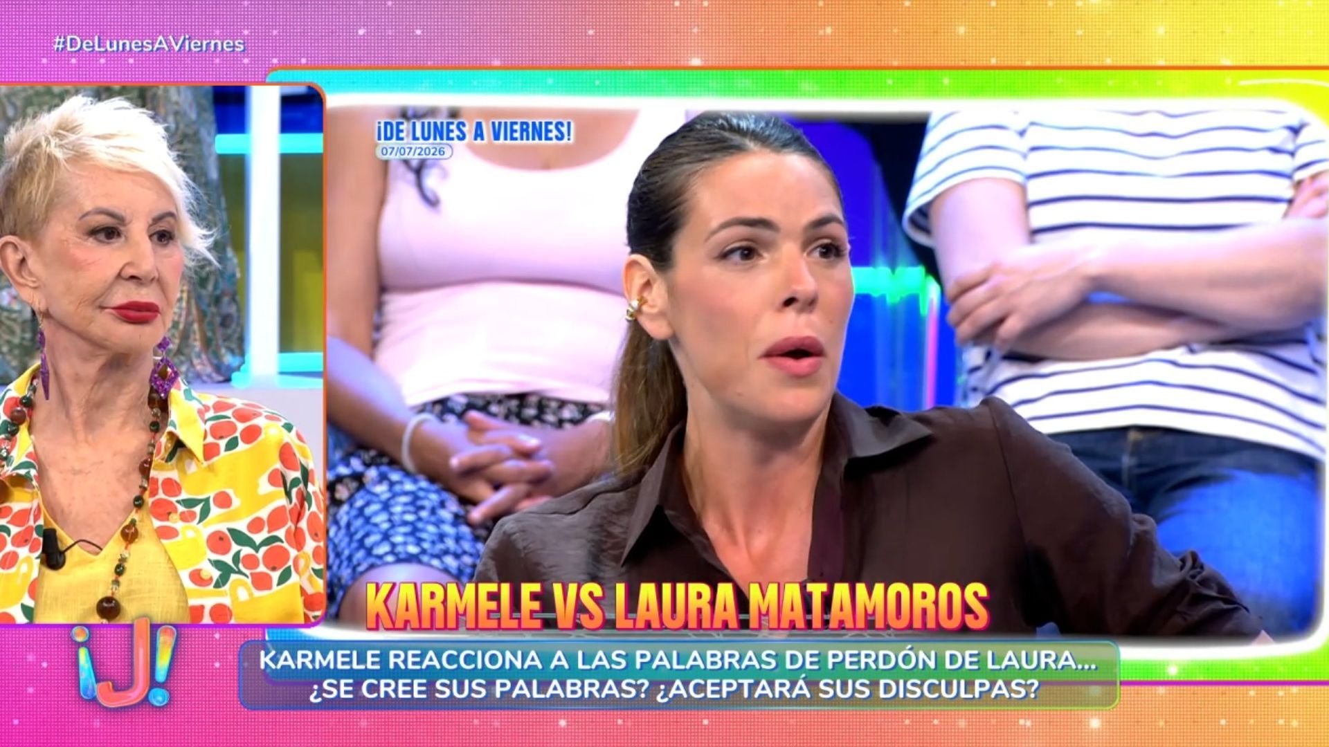 Lydia Lozano reacciona a las palabras de Karmele sobre Laura Matamoros tras  escucharle hablar de su fuerte discusión: "Qué feo eso"