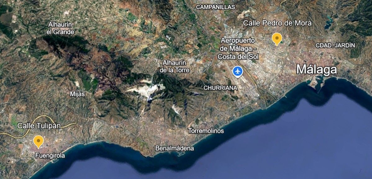 Mapa del doble crimen de Mijas: lugar del crimen y de la calle en la que ha sido detenido el sospechoso
